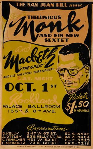 Thelonious Monk 1949 Harlem, New York Concert Poster 