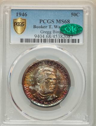 1946 Booker T. Washington Commemorative Half Dollar, MS68 (PCGS, CAC) – Incredibly Toned