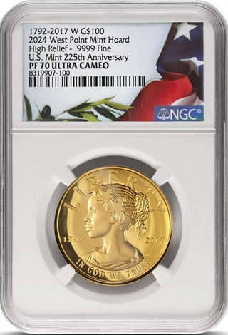 2017-W 1 oz High Relief 225th Anniversary American Liberty Gold Coin NGC PF70