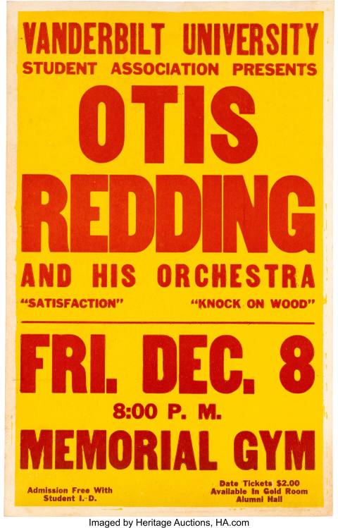 Otis Redding 1967 Vanderbilt University Second-to-Last Concert Poster