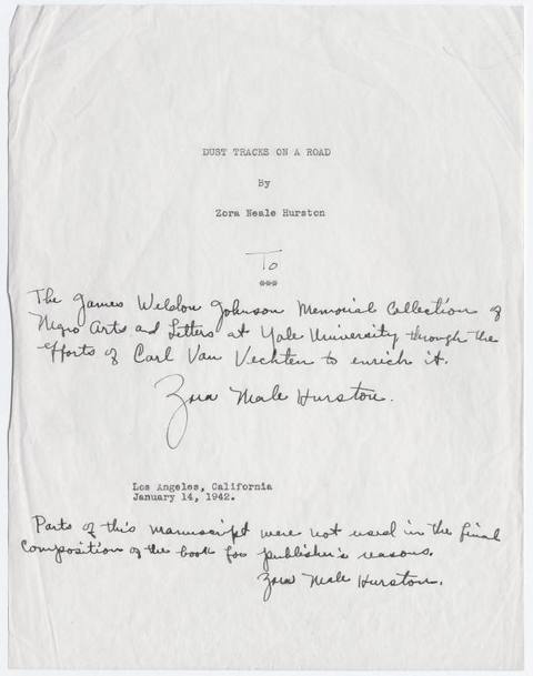 Zora Neale Hurston Draft Pages from a Major Work